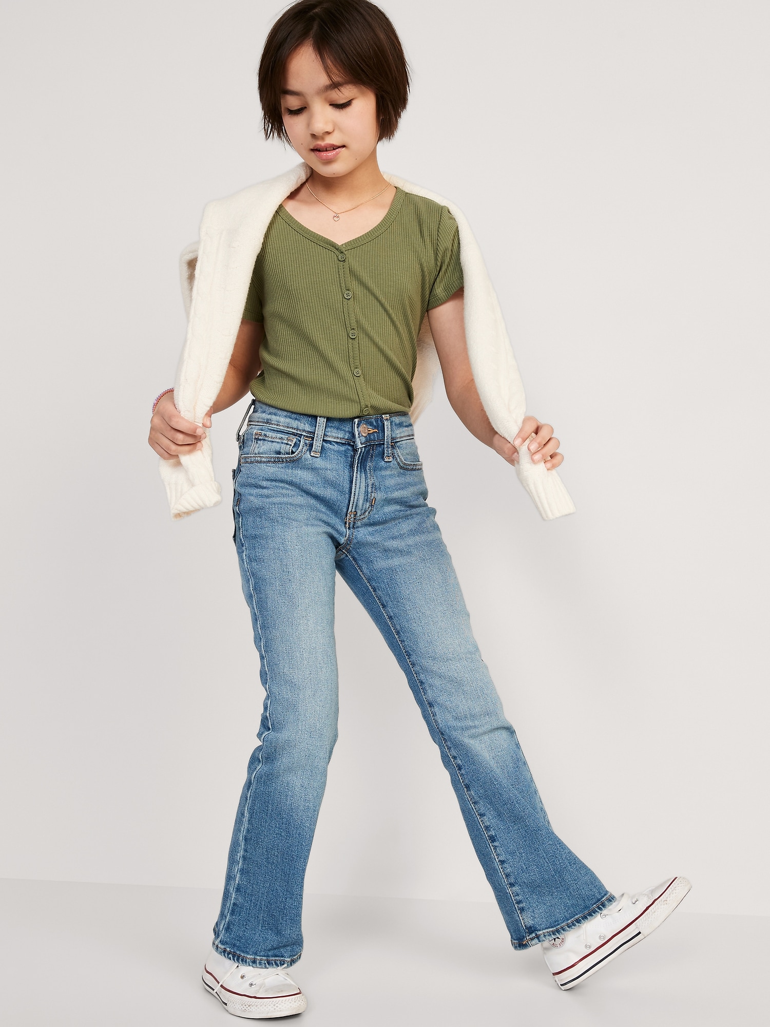 High-Waisted Built-In Tough Black-Wash Flare Jeans for Girls