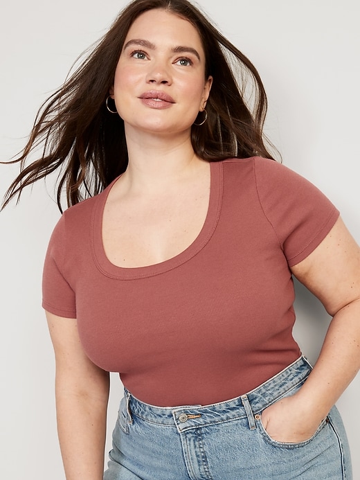 Image number 7 showing, Fitted Scoop-Neck Rib-Knit T-Shirt