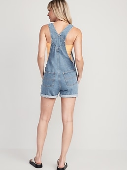 Slouchy Straight Non-Stretch Jean Short Overalls for Women -- 3.5