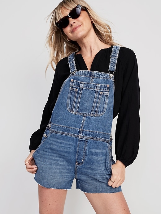 Image number 3 showing, Baggy Cut-Off Jean Shortalls -- 3-inch inseam