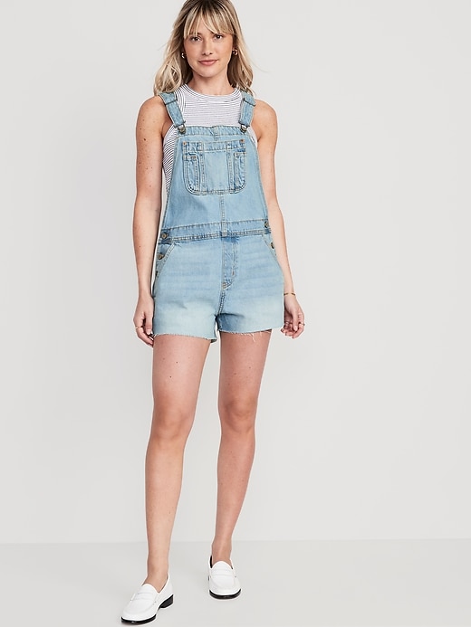 Image number 1 showing, Baggy Cut-Off Jean Shortalls -- 3-inch inseam