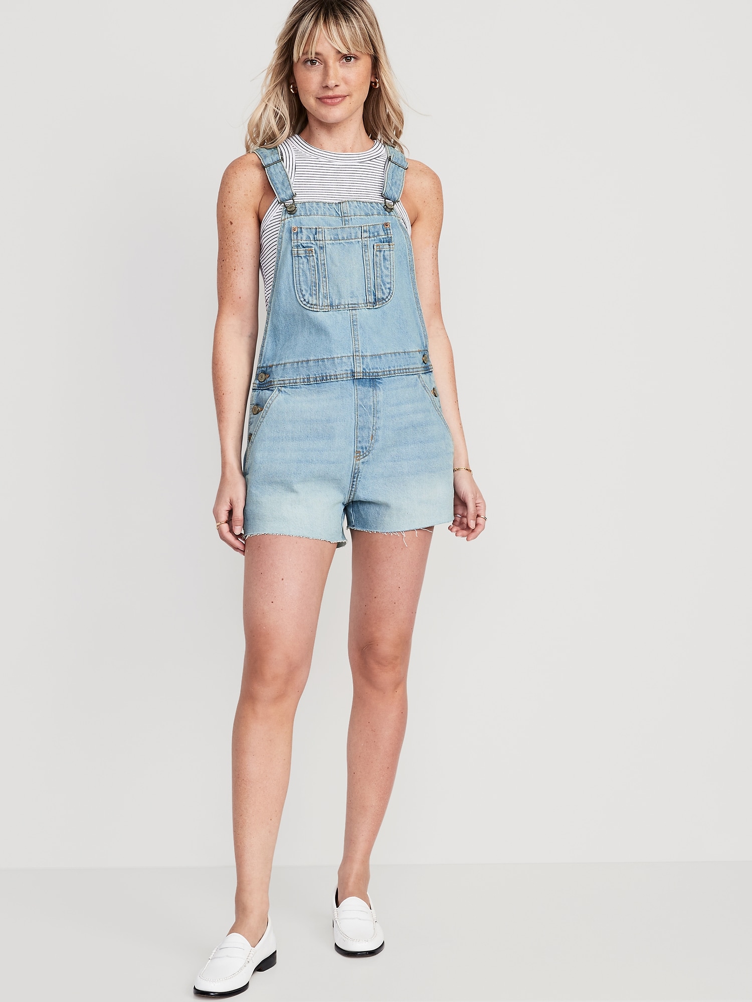Old Navy Baggy Cut-Off Jean Shortalls for Women -- 3-inch inseam blue. 1