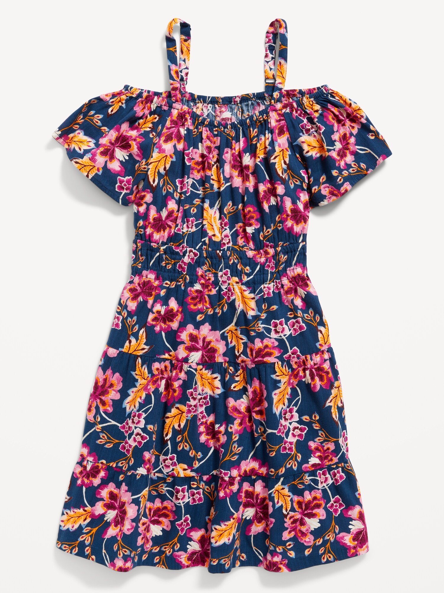 Old Navy Off-The-Shoulder Tiered Swing Dress for Girls blue. 1