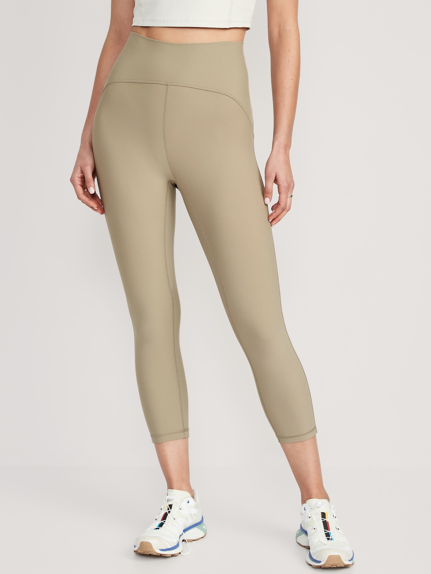 Old Navy Extra High-Waisted PowerLite Lycra® ADAPTIV Cropped Leggings for Women beige. 1