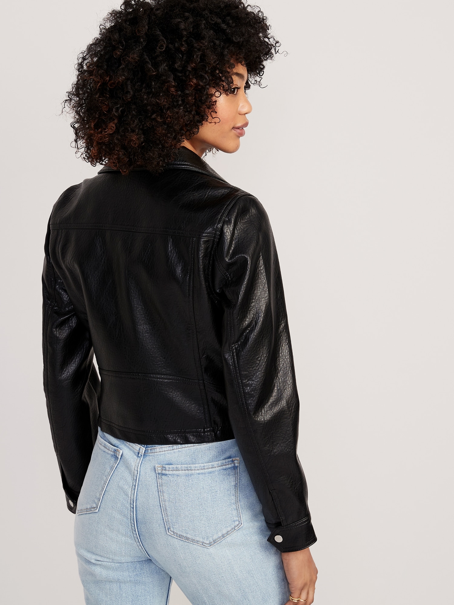 Cropped Faux Leather Moto Jacket for Tall Women in Black S / Tall / Black