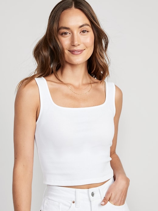 Fitted Square-Neck Ultra-Cropped Rib-Knit Tank Top for Women