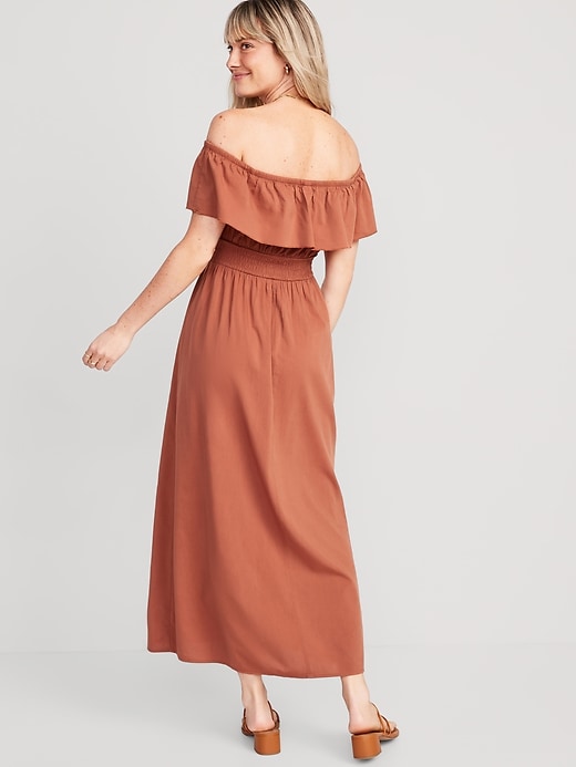 Image number 2 showing, Waist-Defined Ruffled Off-The-Shoulder Smocked Maxi Dress