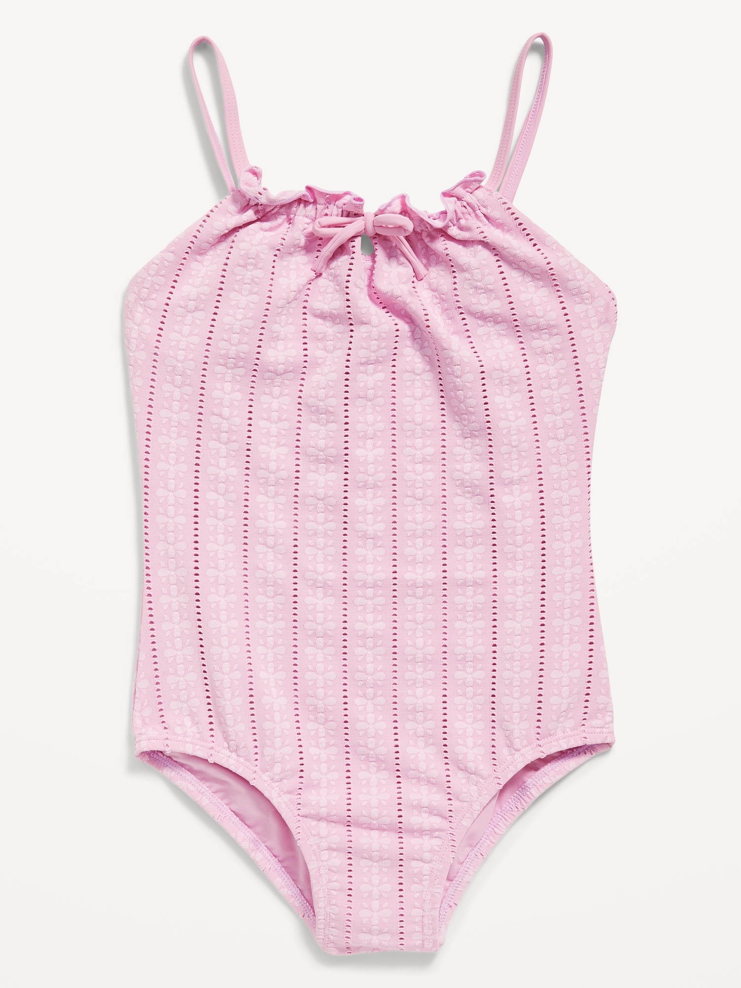 Textured-Eyelet Cinch-Tie One-Piece Swimsuit for Girls | Old Navy