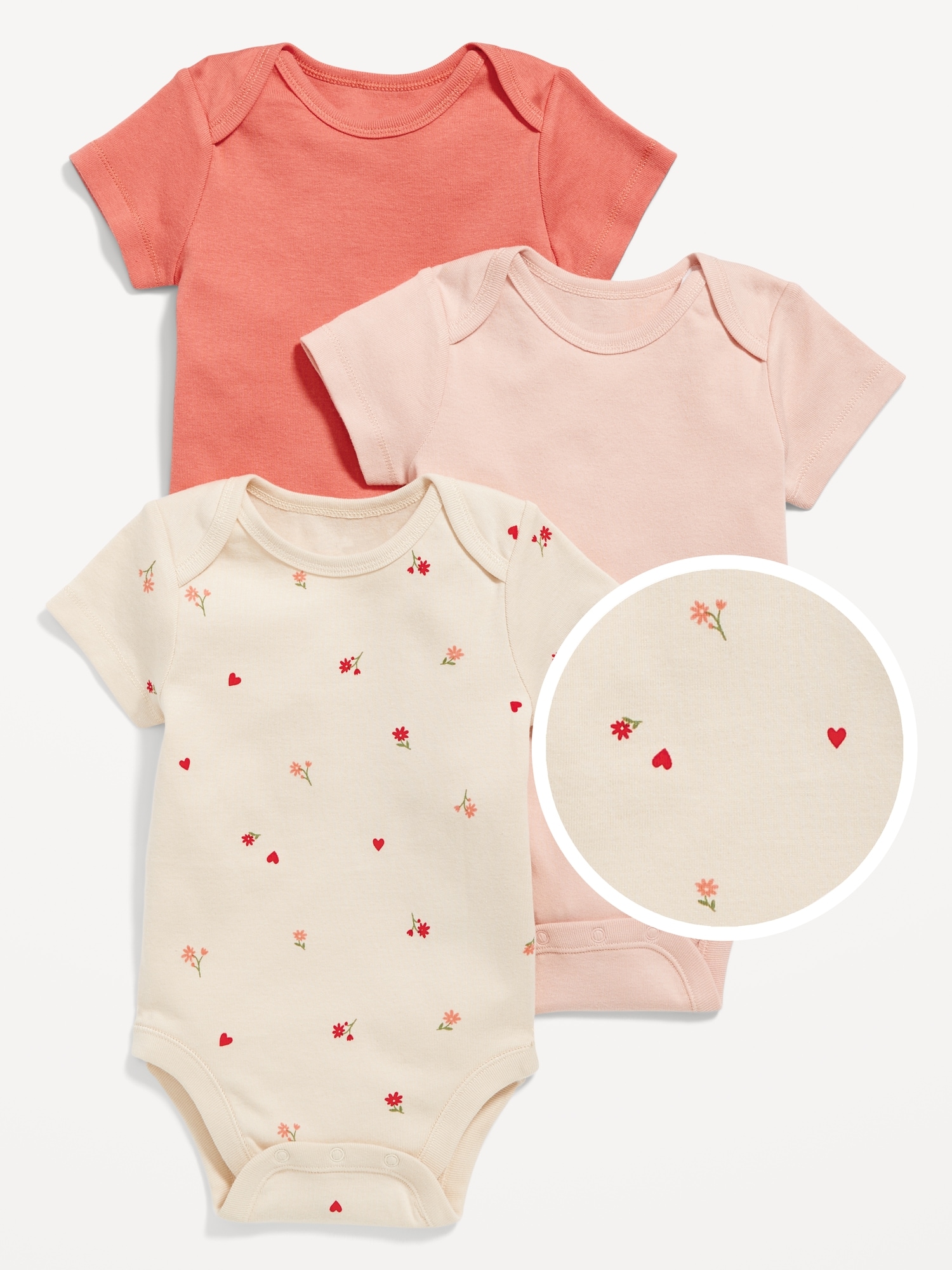 Old Navy Unisex Short-Sleeve Bodysuit 3-Pack for Baby pink. 1