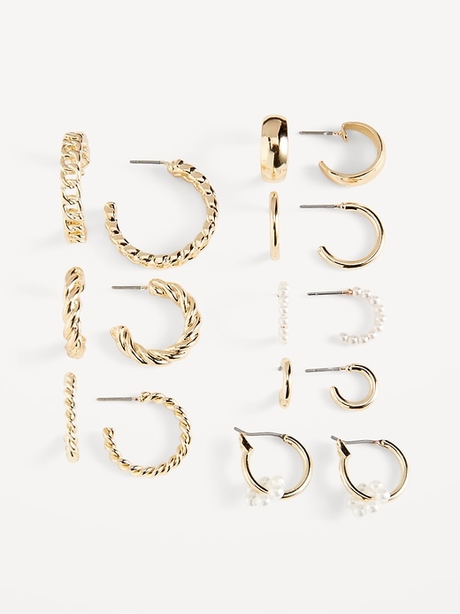 View large product image 1 of 1. Gold-Plated Open Hoop Earrings Variety 8-Pack for Women