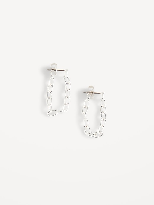 View large product image 1 of 1. Silver-Tone Chain-Link Hoop Earrings for Women