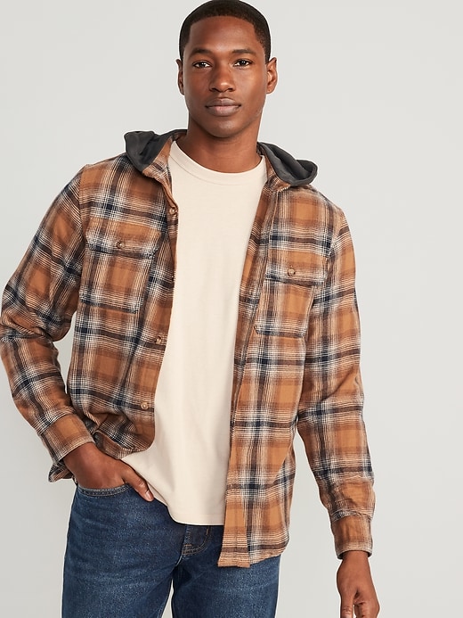 View large product image 1 of 1. Hooded Soft-Brushed Flannel Shirt