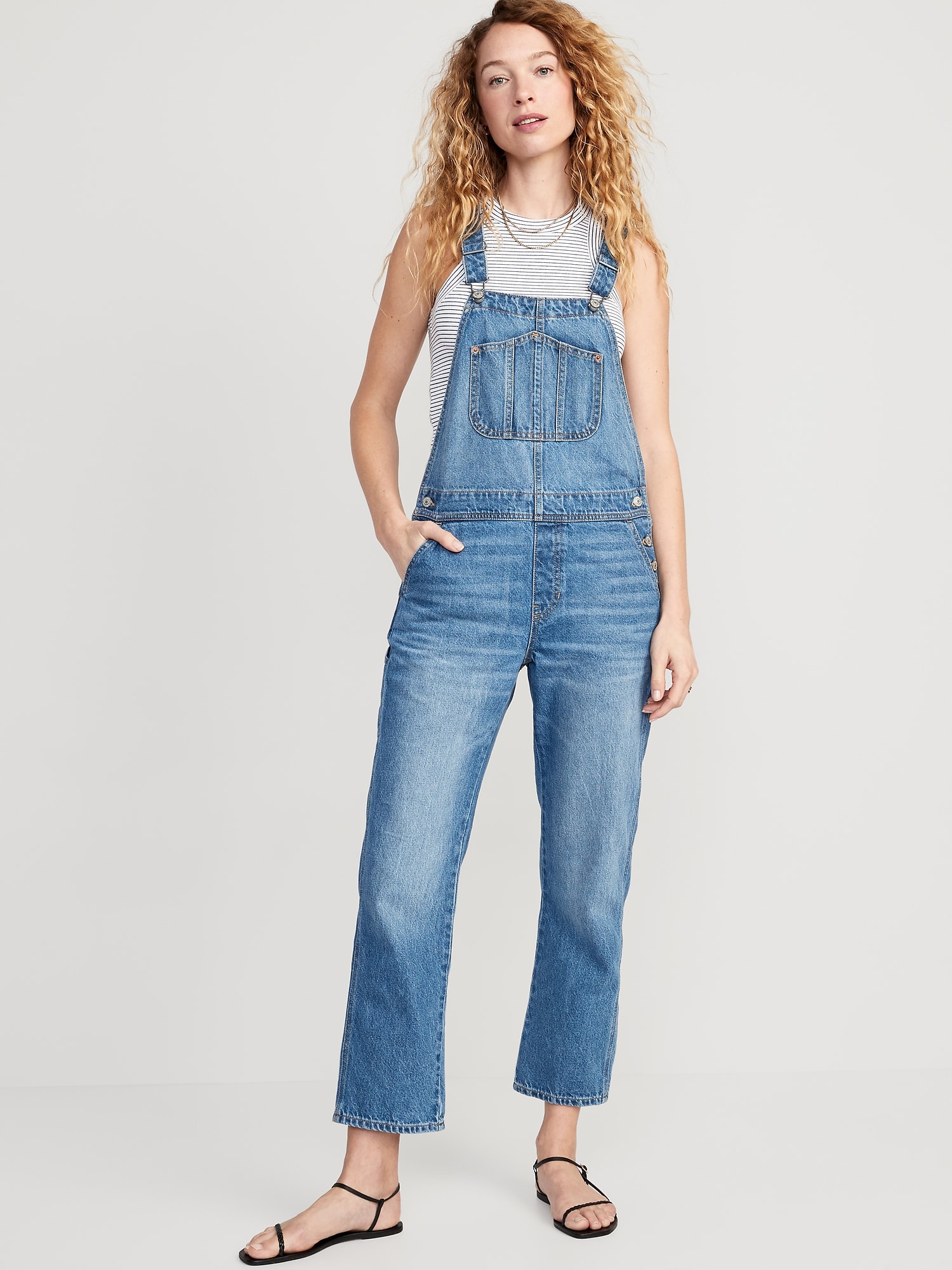 Women's Juniors Rolled Cuffs Ankle Length Distressed Denim Overalls