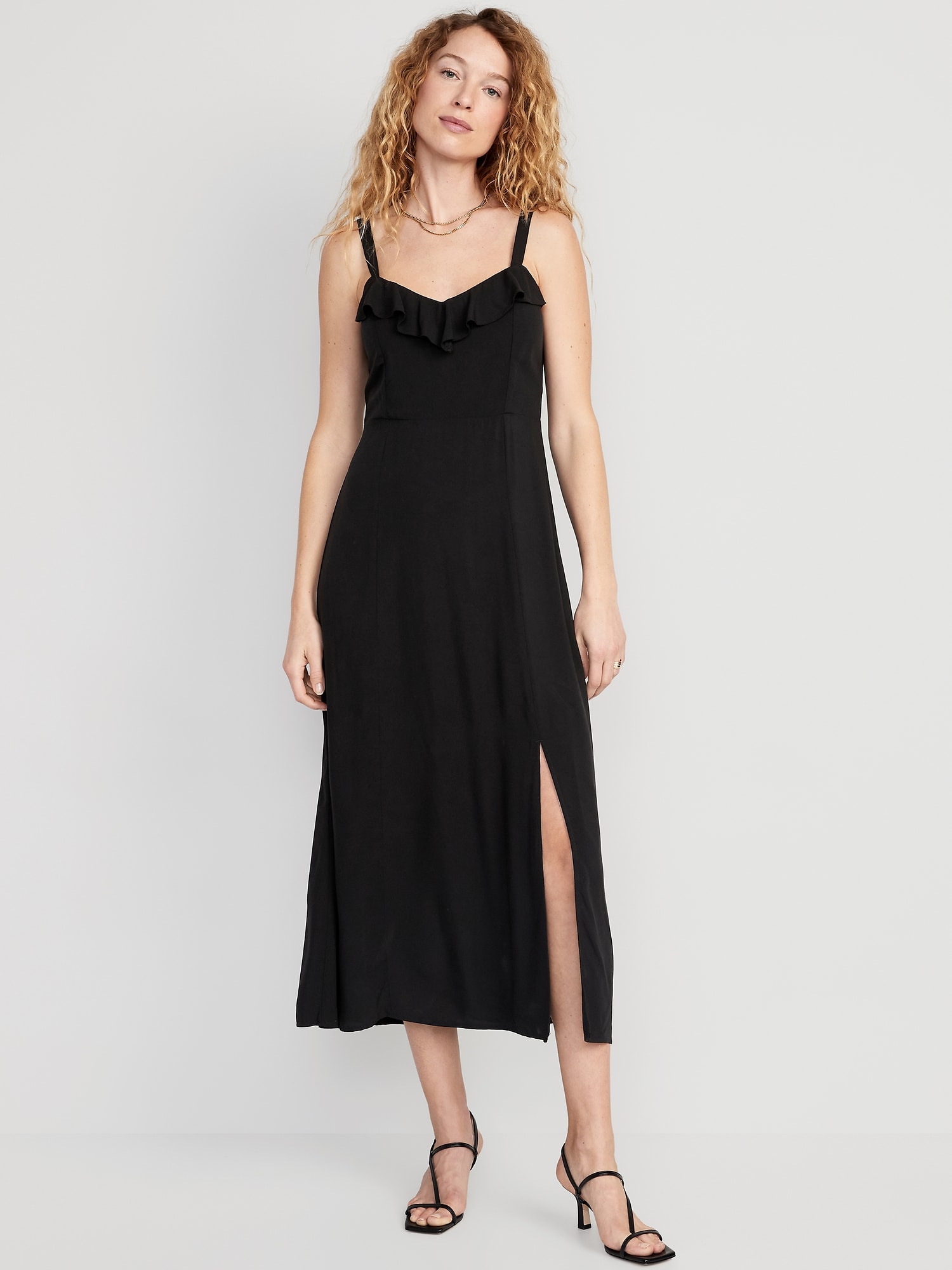 Fit & Flare Ruffle-Trimmed Maxi Cami Dress