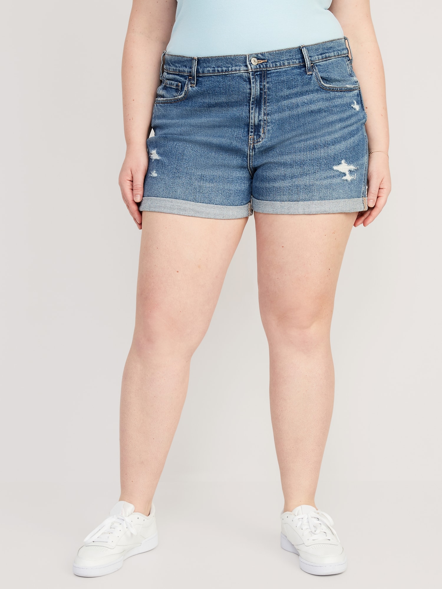 Mid-Rise Ripped Boyfriend Jean Shorts for Women -- 3-inch inseam | Old Navy
