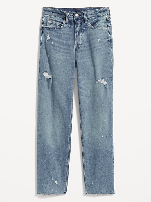 Image number 4 showing, Extra High-Waisted Button-Fly Cut-Off Straight Jeans