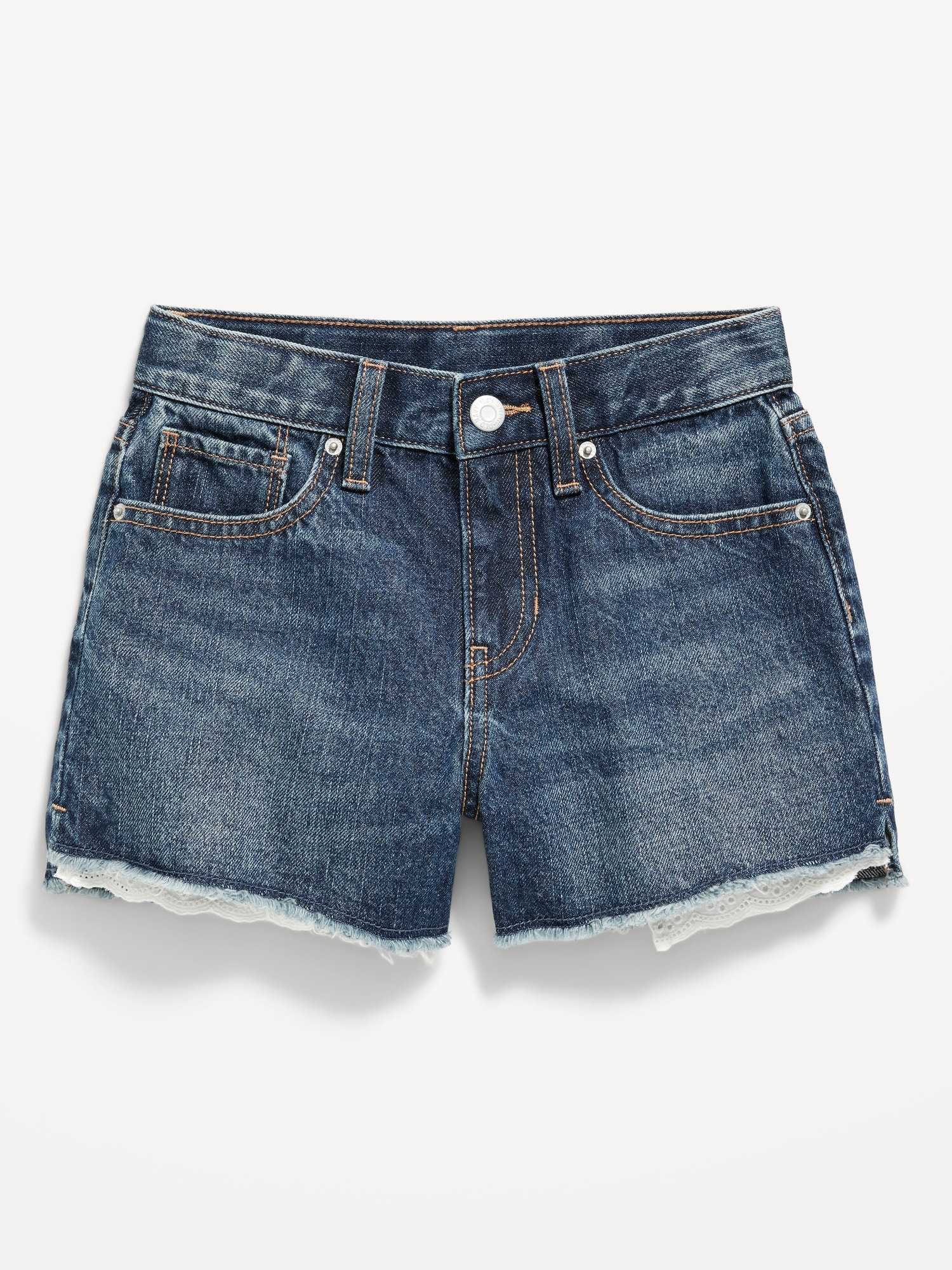 High-Waisted Exposed Lace-Pocket Jean Shorts for Girls | Old Navy