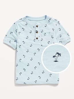 Printed Unisex Short-Sleeve Pocket Henley T-Shirt for Toddler