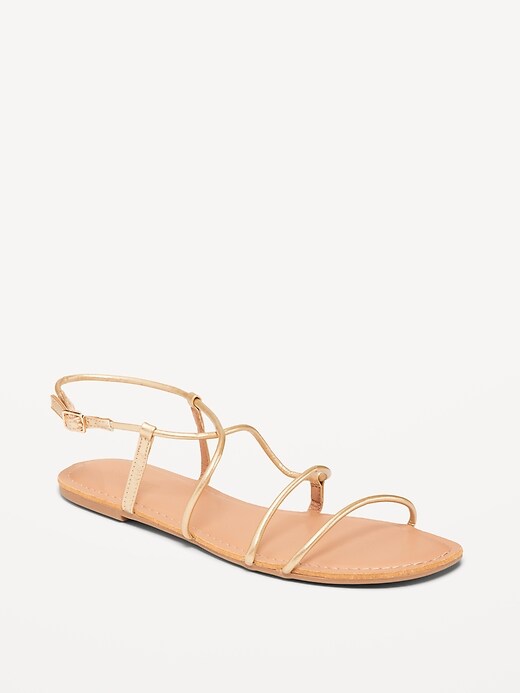 Image number 1 showing, Faux-Leather Asymmetric Strappy Sandals