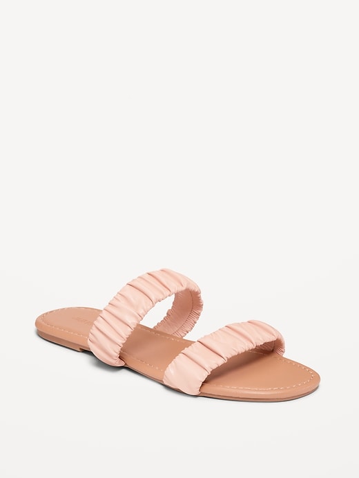 View large product image 1 of 1. Faux-Leather Ruched Sandals