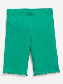View large product image 3 of 4. Rib-Knit Lettuce-Edged Long Biker Shorts for Girls