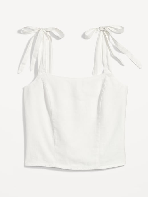 Image number 4 showing, Fitted Linen-Blend Tie-Shoulder Cropped Corset Cami Top
