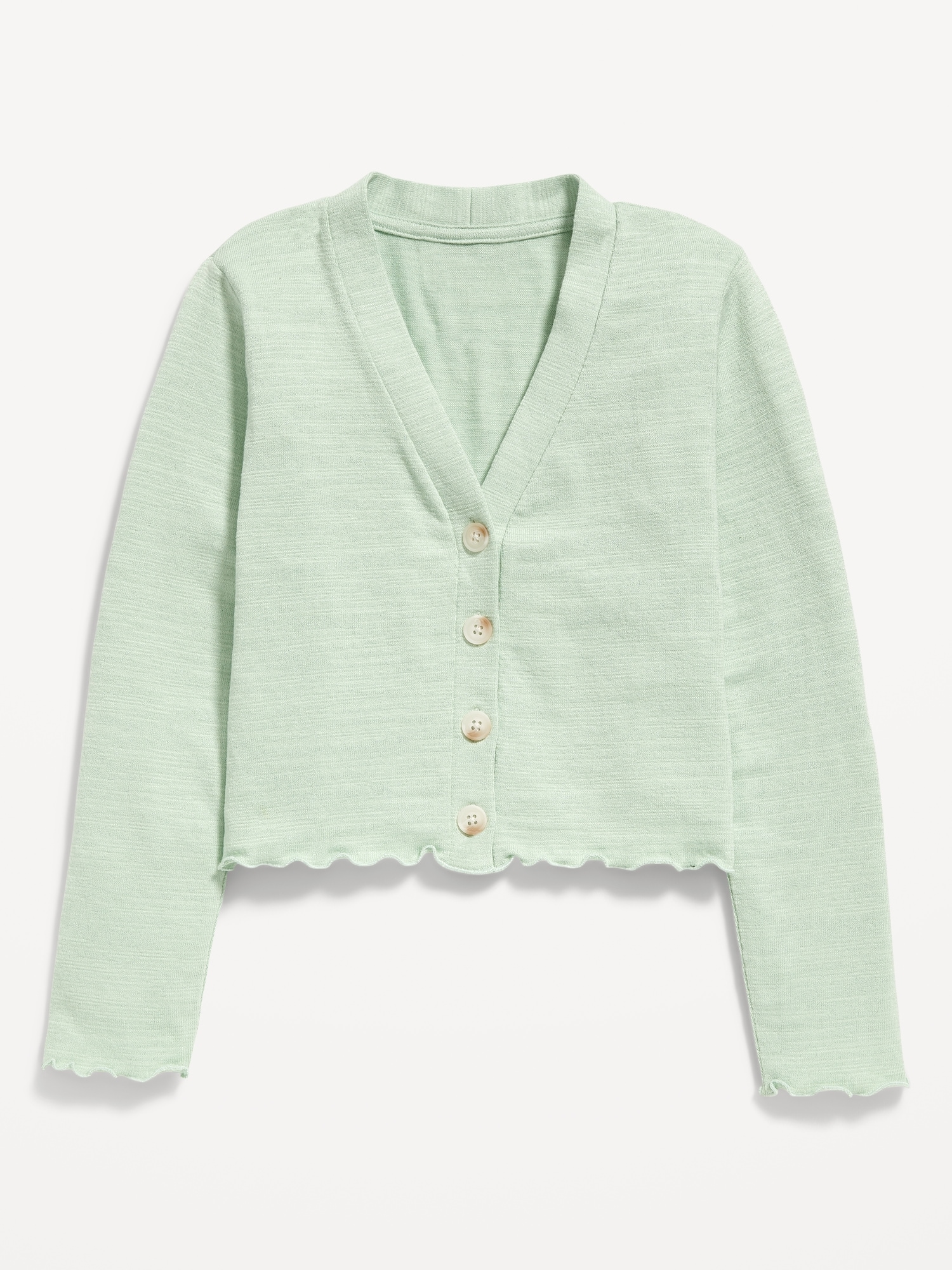 Old Navy Cropped Slub-Knit Button-Front Cardigan Sweater for Girls green. 1