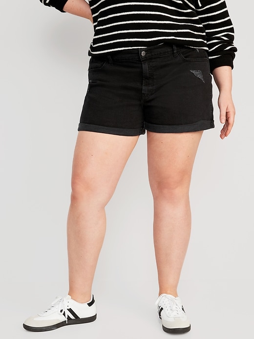 Image number 7 showing, Mid-Rise Black-Wash Ripped Boyfriend Jean Shorts for Women -- 3-inch inseam