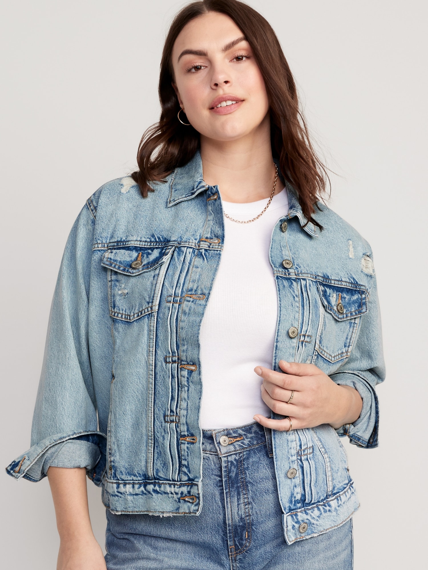 Buy LifeShe Women's Basic Long Sleeve Button Down Distressed Denim Jackets  Jean Jacket Coat, Light Blue, Medium at Amazon.in