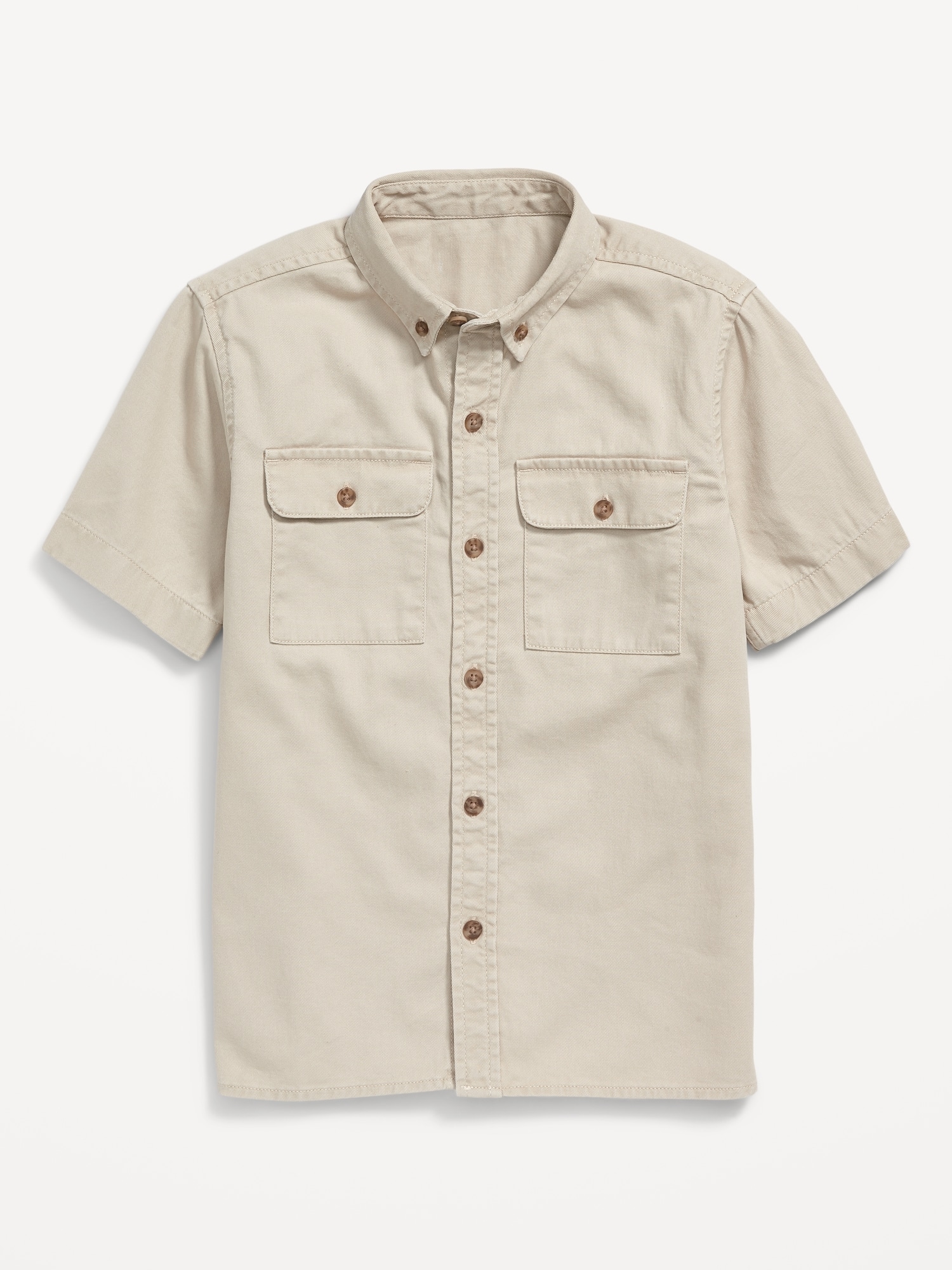 Old Navy Short-Sleeve Utility Pocket Twill Shirt for Boys beige. 1