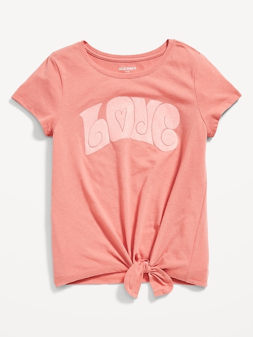 View large product image 1 of 2. Short-Sleeve Graphic Front Tie-Knot T-Shirt for Girls
