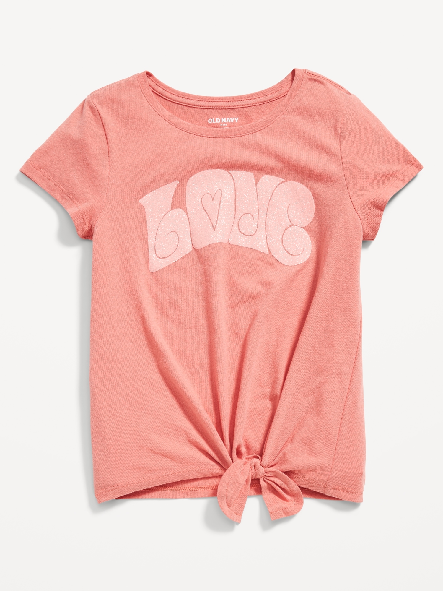Old Navy Short-Sleeve Graphic Front Tie-Knot T-Shirt for Girls pink. 1