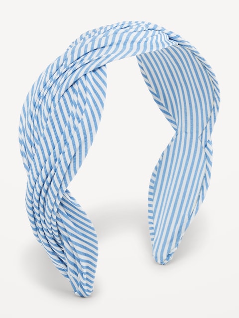 Printed Fabric-Covered Headband for Women - Blue Stripe (Match The Fam)