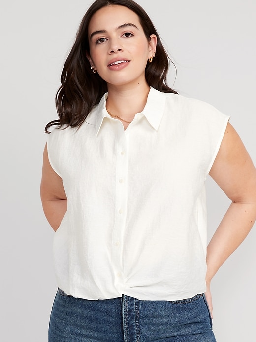 Image number 5 showing, Dolman-Sleeve Twist-Front Cropped Shirt