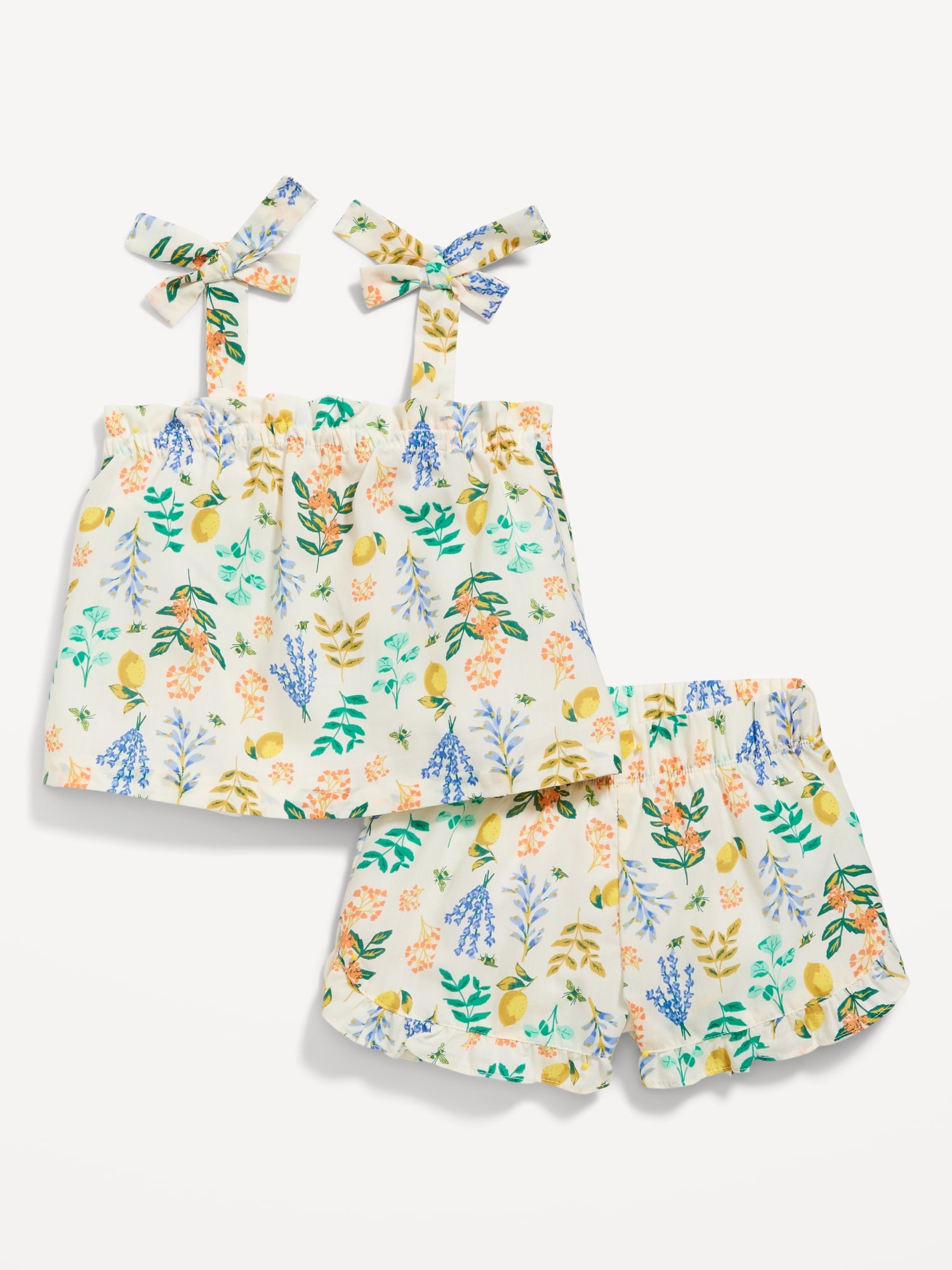Old Navy Matching Printed Poplin Cropped Tie-Shoulder Pajama Shorts Set for Girls multi. 1
