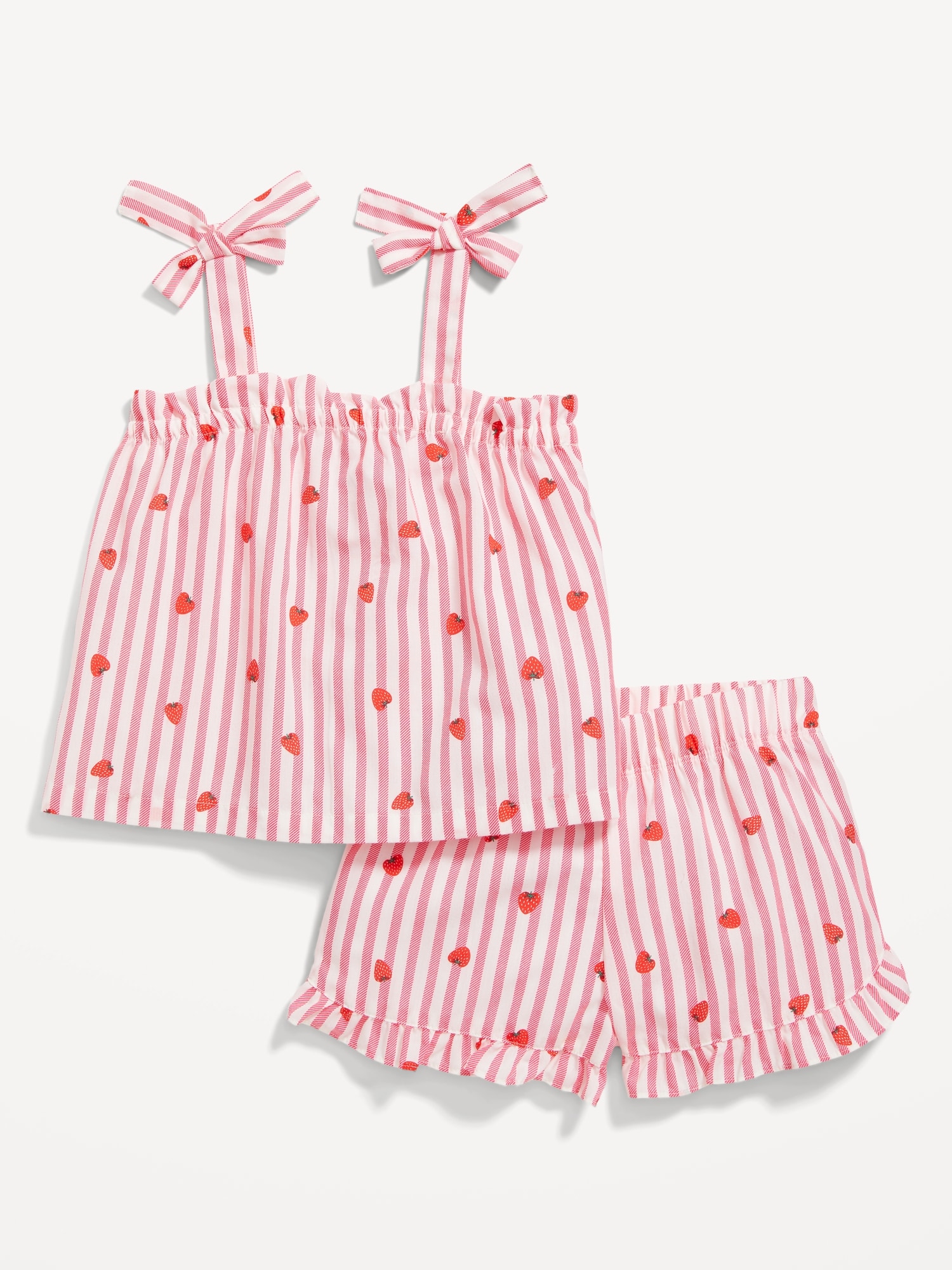 Old Navy Matching Printed Poplin Cropped Tie-Shoulder Pajama Shorts Set for Girls red. 1