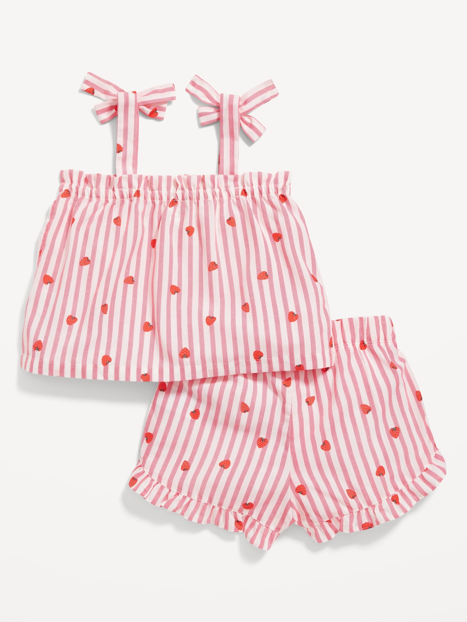 Matching Printed Poplin Cropped Tie-Shoulder Pajama Shorts Set for Girls