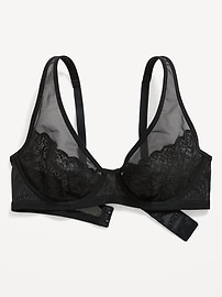 View large product image 4 of 6. Lace-Paneled Mesh Underwire Plunge Bra