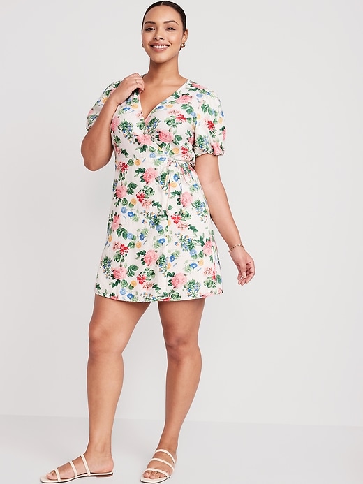 Image number 5 showing, Floral Puff-Sleeve Mini Wrap Dress