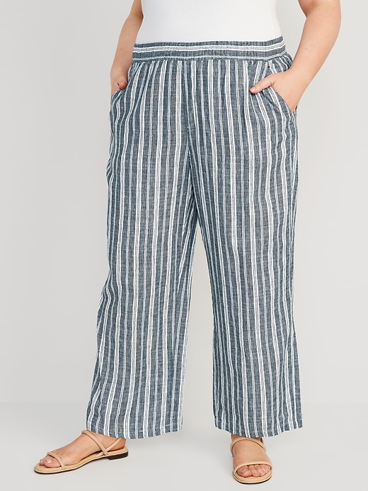 Image number 7 showing, High-Waisted Striped Linen-Blend Wide-Leg Pants