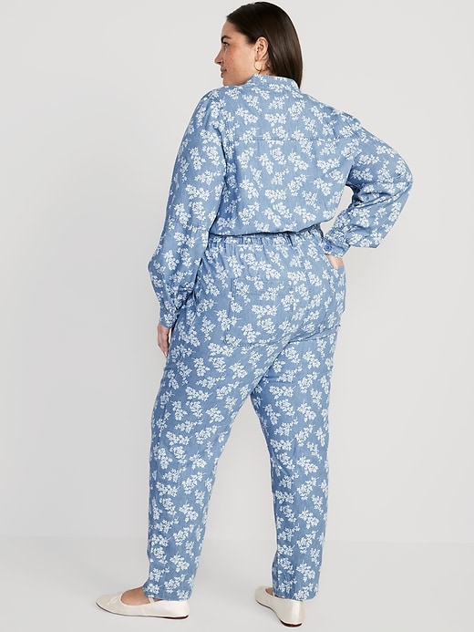 Image number 8 showing, Waist-Defined Floral Utility Non-Stretch Jean Jumpsuit