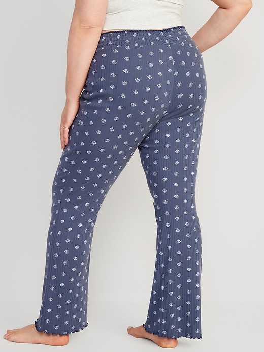 Image number 8 showing, High-Waisted Pointelle-Knit Boot-Cut Pajama Pants