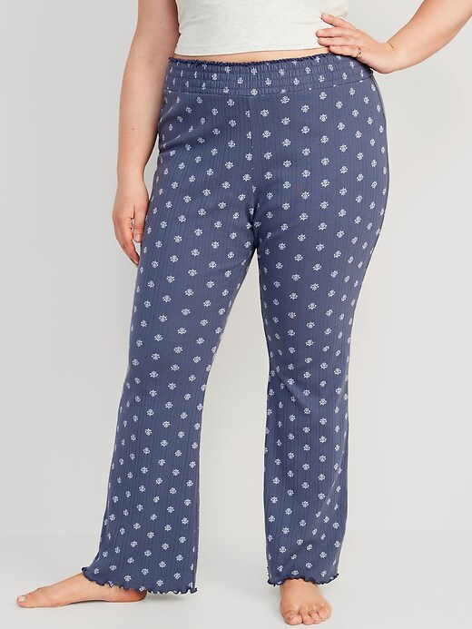 Image number 7 showing, High-Waisted Pointelle-Knit Boot-Cut Pajama Pants