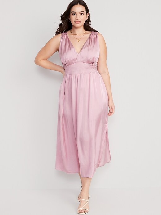 Image number 5 showing, Waist-Defined Tie-Back Satin Maxi Dress