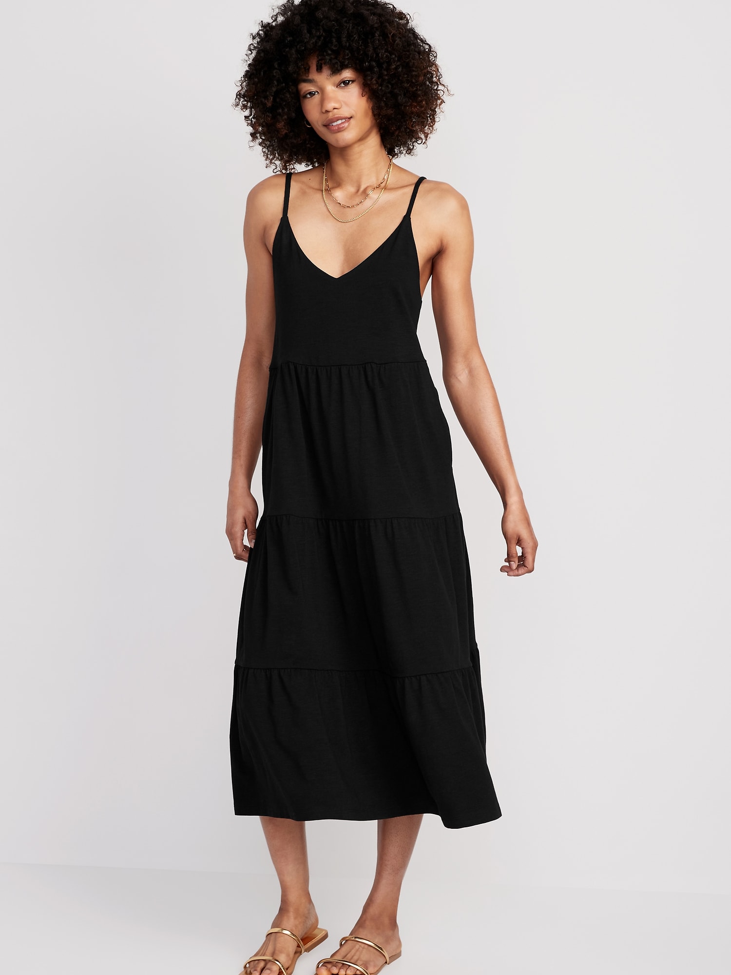 Tie-Back Tiered Midi Cami Swing Dress | Old Navy