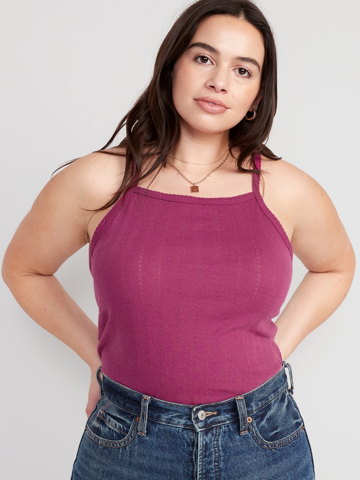 Button Front Scallop Trim Satin Cami Top, Street Style Store