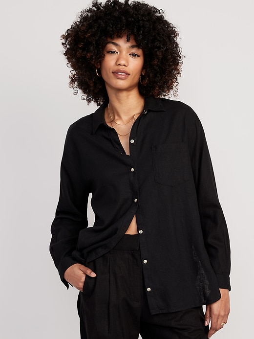 Image number 1 showing, Linen-Blend Boyfriend Shirt