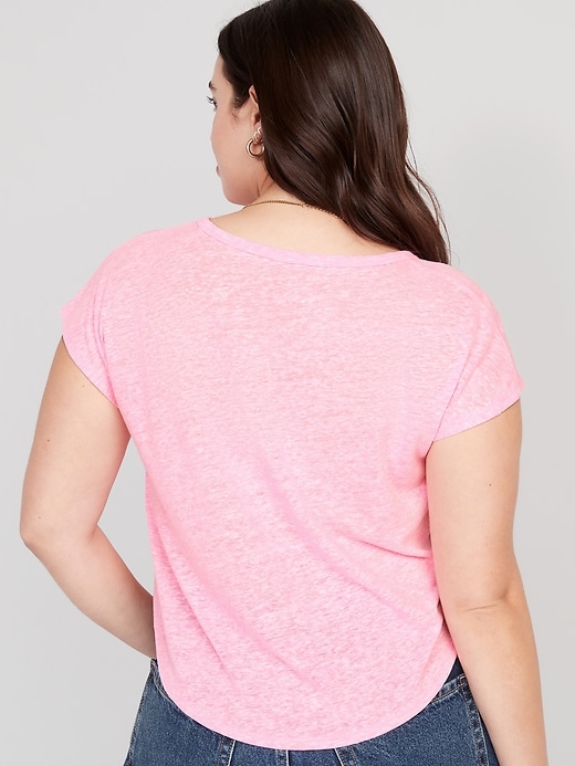 Image number 6 showing, Linen-Blend Crop Voop-Neck T-Shirt