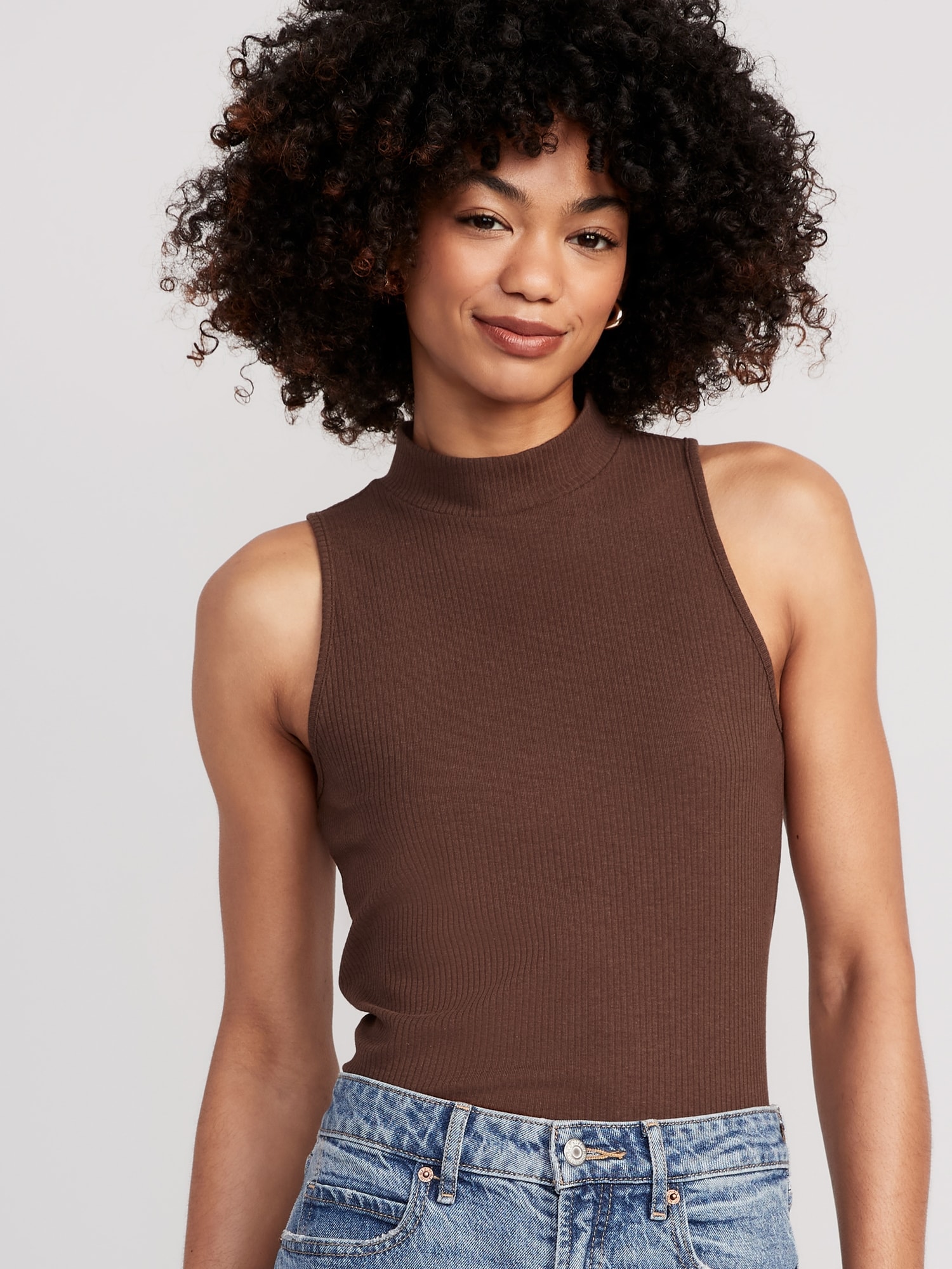 Mock Neck Sleeveless Rib Knit Top in Black - Retro, Indie and Unique Fashion
