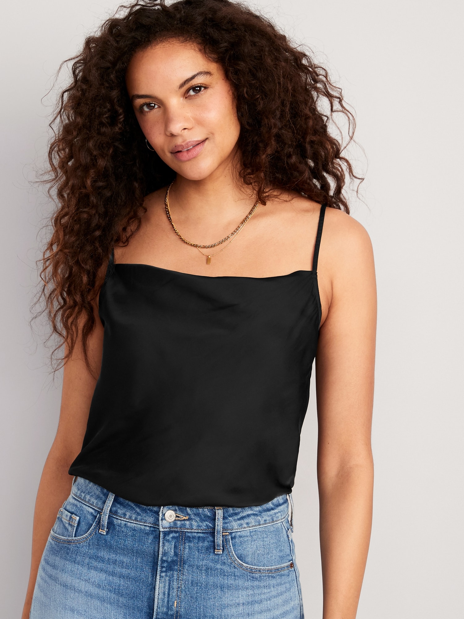 Old Navy Cowl-Neck Satin Cami Top for Women black. 1